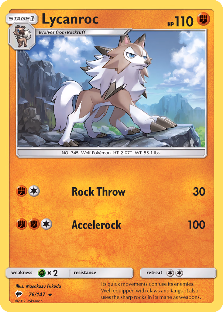 Lycanroc Pokemon card (76/147, Burning Shadows)