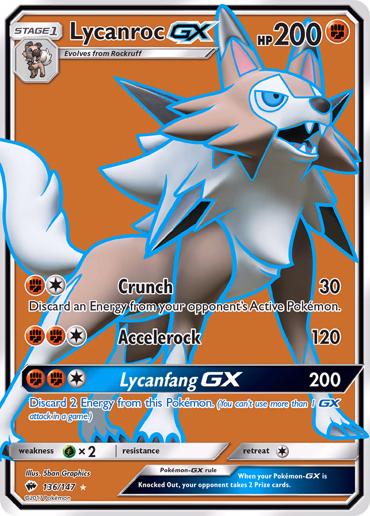 Lycanroc-GX Pokemon card (136/147, Burning Shadows)