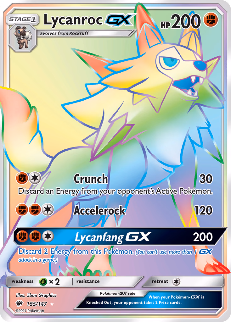 Lycanroc-GX Pokemon card (155/147, Burning Shadows)