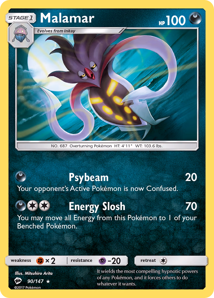 Malamar Pokemon card (90/147, Burning Shadows)