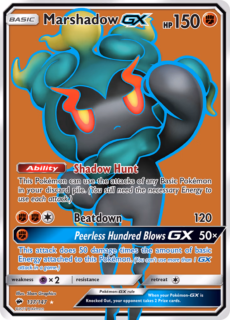 Marshadow-GX Pokemon card (137/147, Burning Shadows)