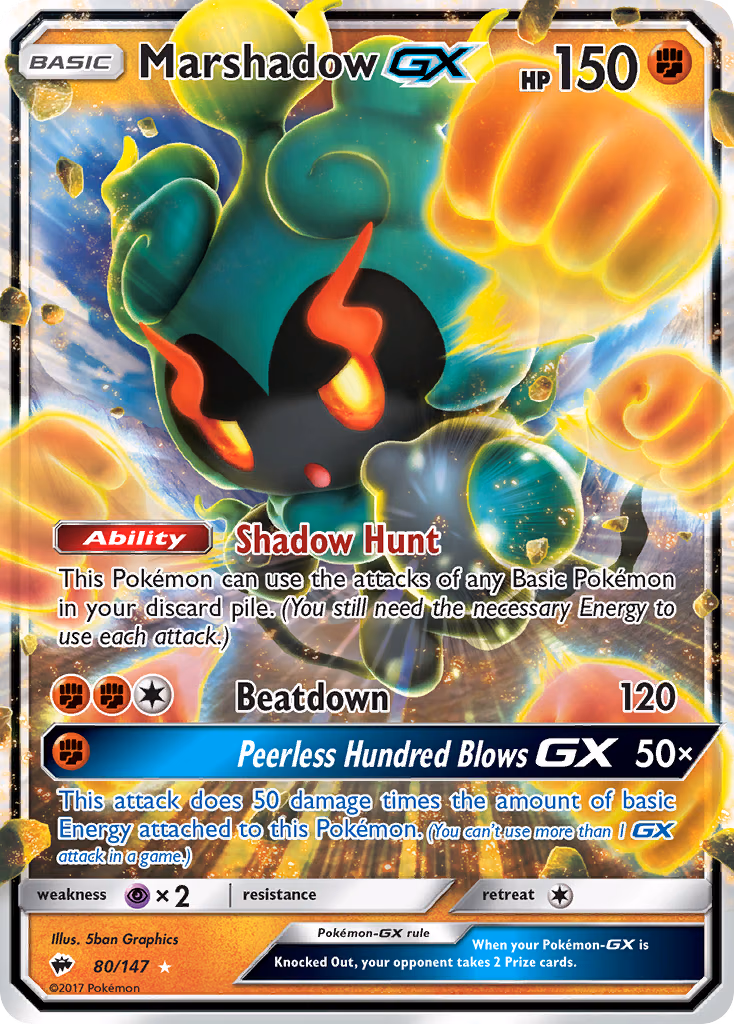 Marshadow-GX Pokemon card (80/147, Burning Shadows)
