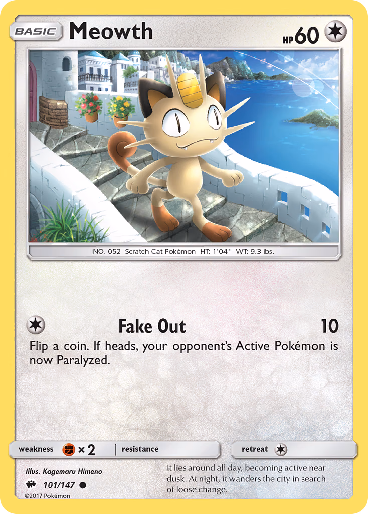Meowth Pokemon card (101/147, Burning Shadows)