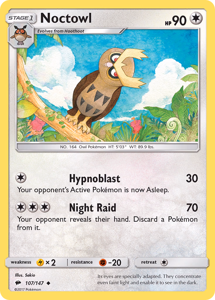 Noctowl Pokemon card (107/147, Burning Shadows)