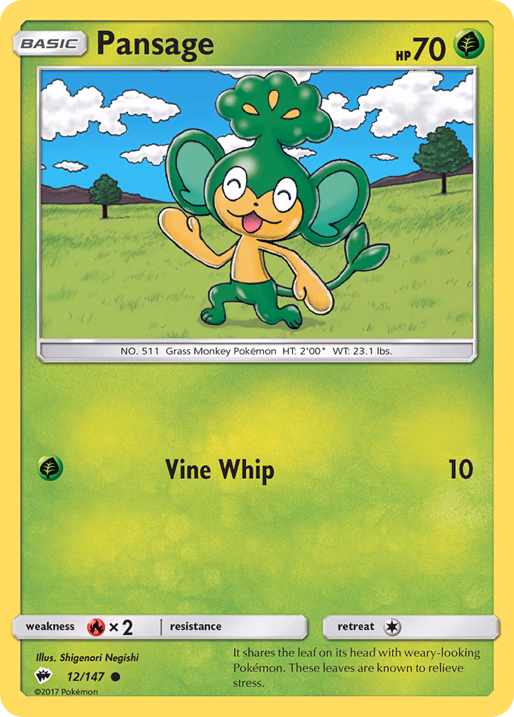 Pansage Pokemon card (12/147, Burning Shadows)