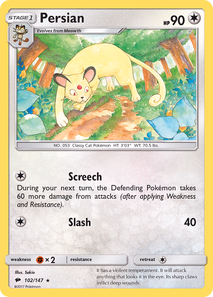 Persian Pokemon card (102/147, Burning Shadows)