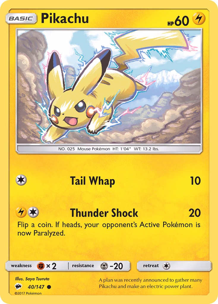 Pikachu Pokemon card (40/147, Burning Shadows)