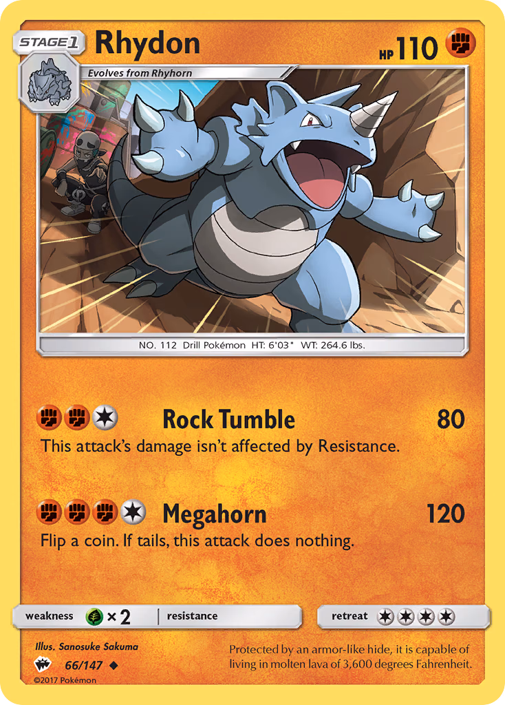 Rhydon Pokemon card (66/147, Burning Shadows)