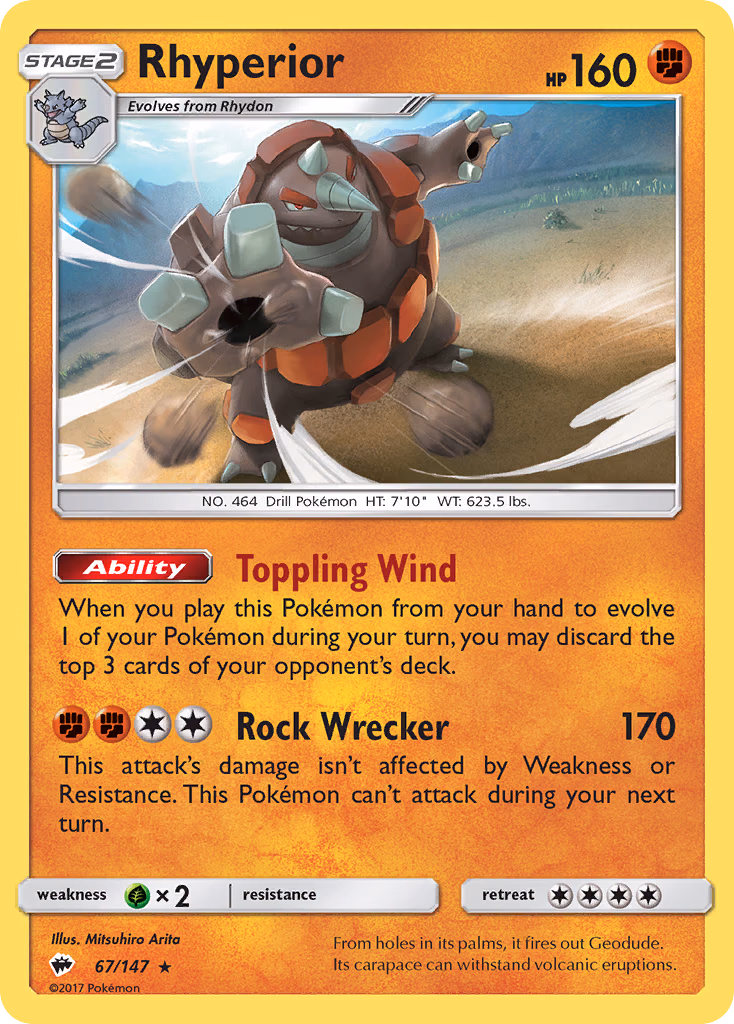 Rhyperior Pokemon card (67/147, Burning Shadows)
