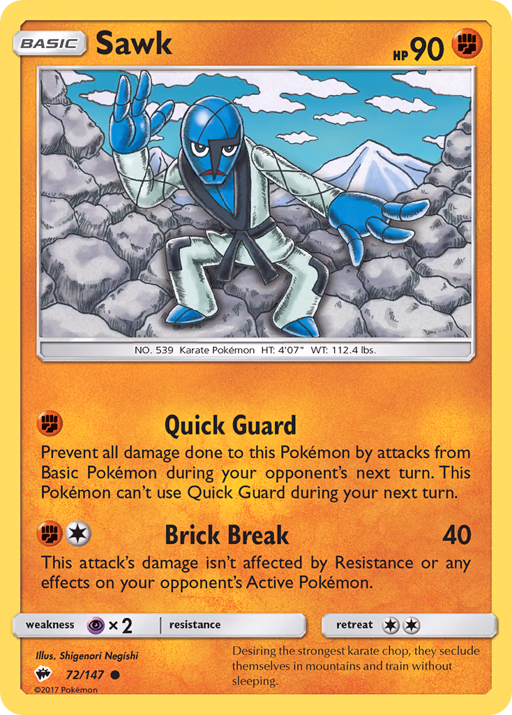 Sawk Pokemon card (72/147, Burning Shadows)