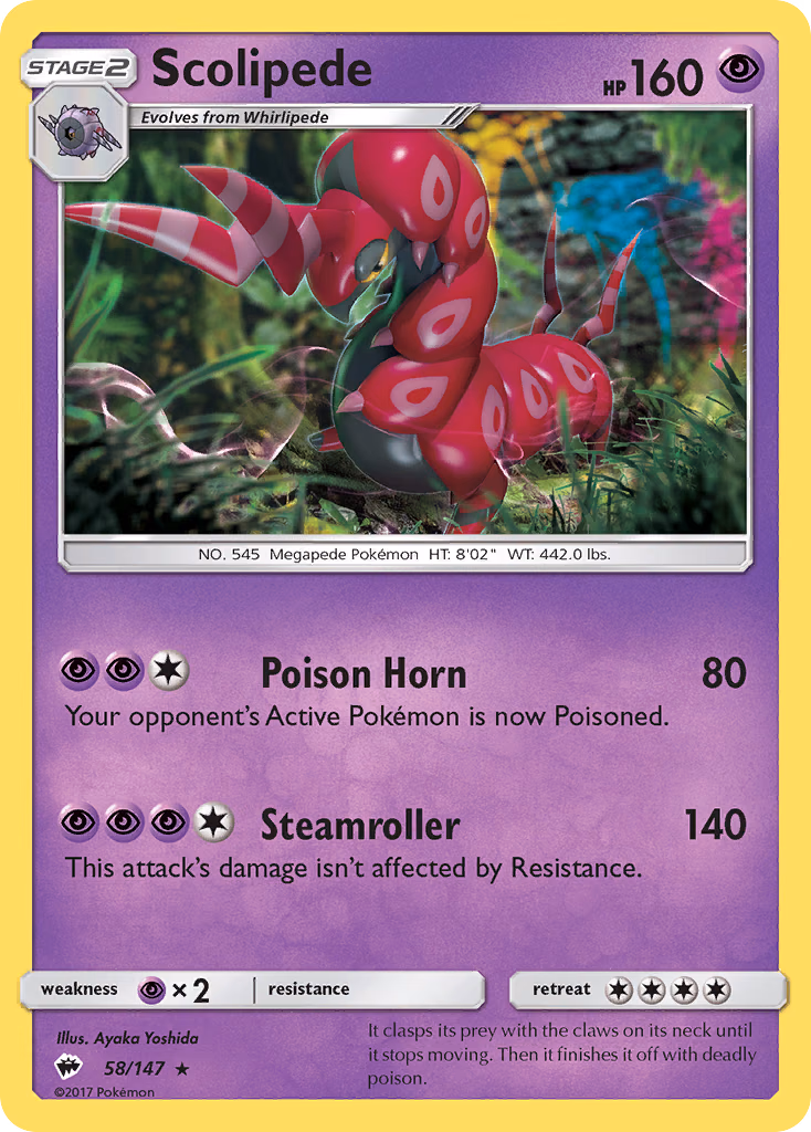 Scolipede Pokemon card (58/147, Burning Shadows)
