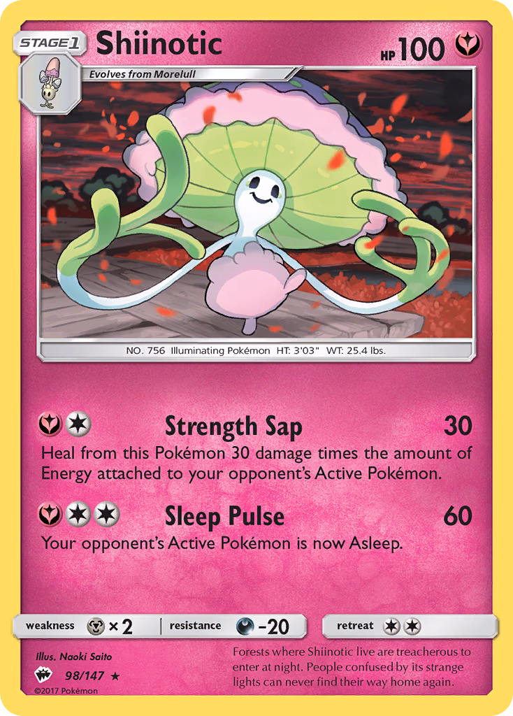 Shiinotic Pokemon card (98/147, Burning Shadows)