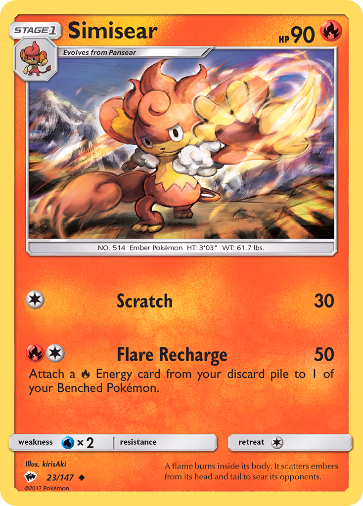 Simisear Pokemon card (23/147, Burning Shadows)