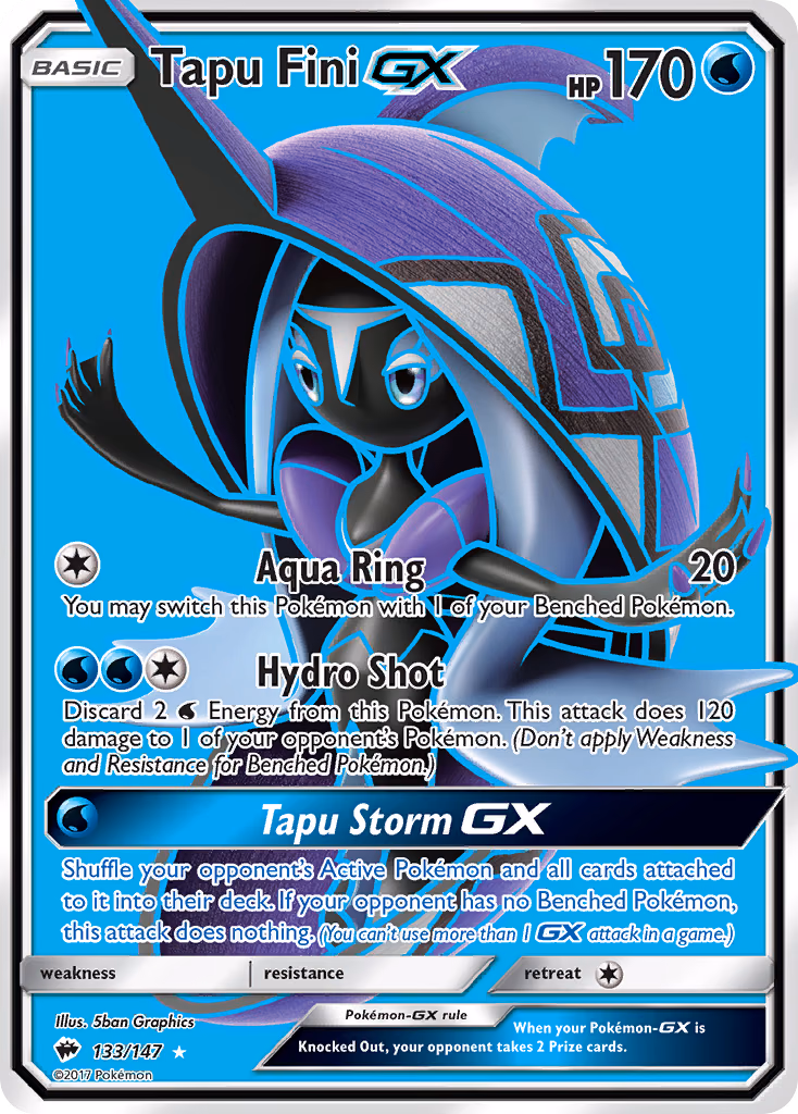 Tapu Fini-GX Pokemon card (133/147, Burning Shadows)