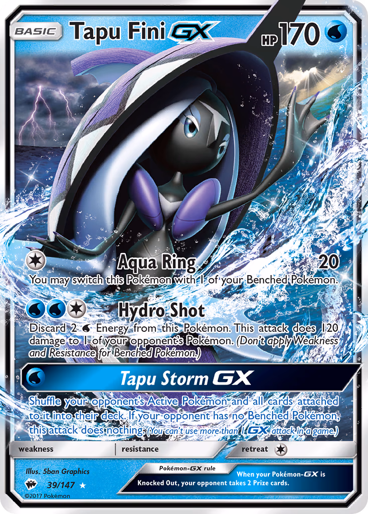 Tapu Fini-GX Pokemon card (39/147, Burning Shadows)