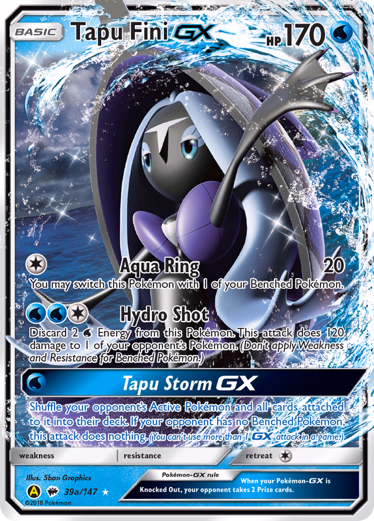 Tapu Fini-GX Pokemon card (39a/147, Burning Shadows)