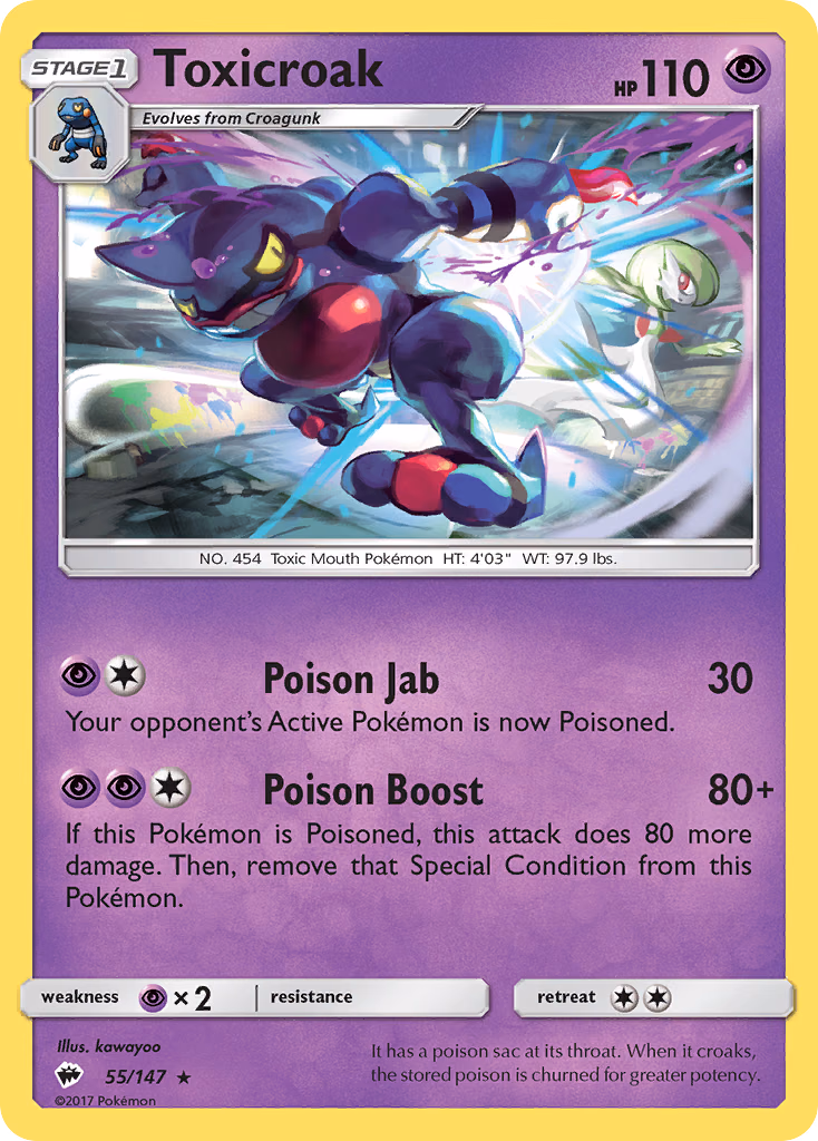 Toxicroak Pokemon card (55/147, Burning Shadows)