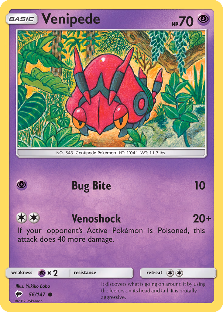 Venipede Pokemon card (56/147, Burning Shadows)