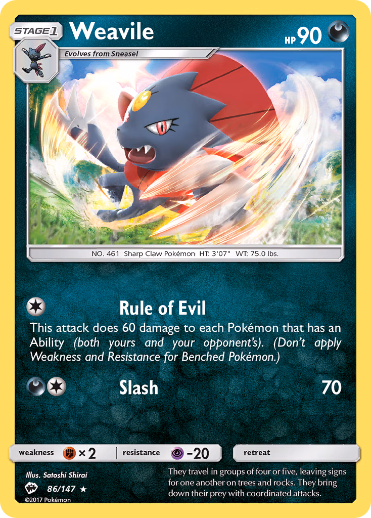 Weavile Pokemon card (86/147, Burning Shadows)