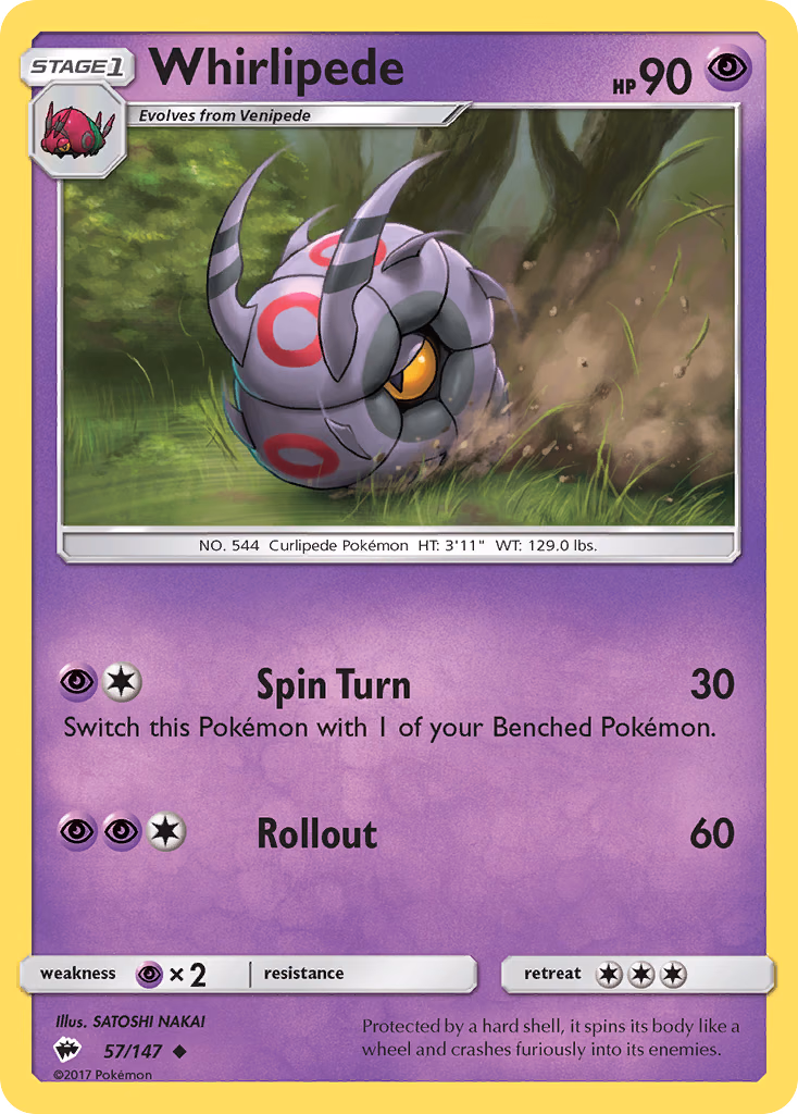 Whirlipede Pokemon card (57/147, Burning Shadows)