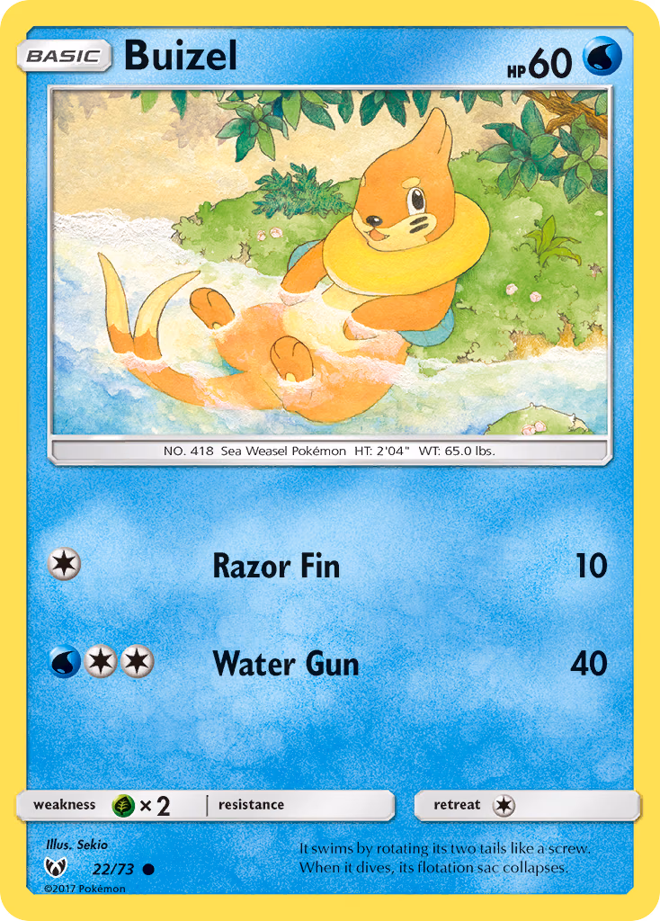 Buizel Pokemon card (22/73, Shining Legends)
