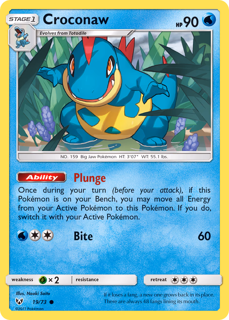 Croconaw Pokemon card (19/73, Shining Legends)