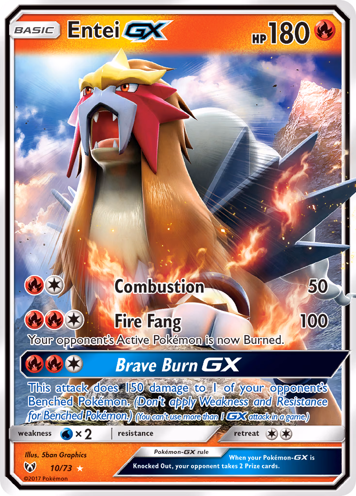 Entei-GX Pokemon card (10/73, Shining Legends)