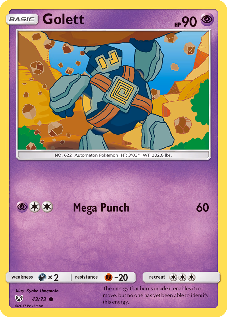 Golett Pokemon card (43/73, Shining Legends)