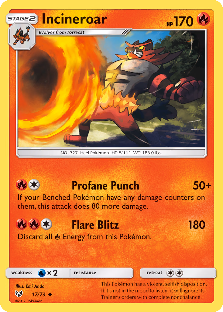 Incineroar Pokemon card (17/73, Shining Legends)