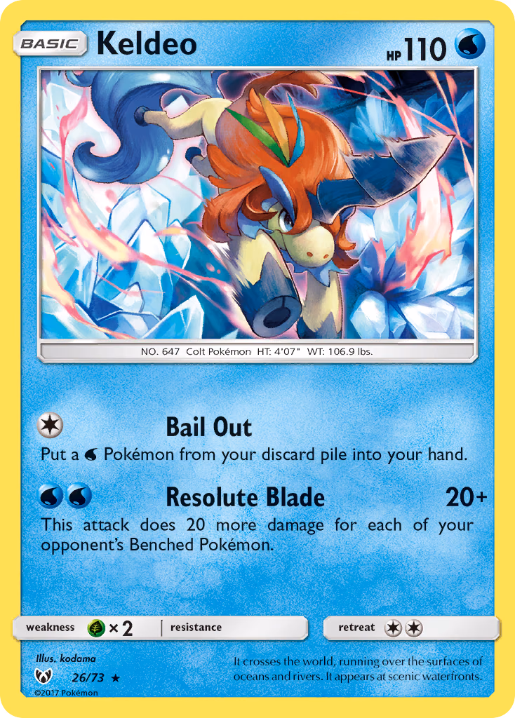 Keldeo Pokemon card (26/73, Shining Legends)