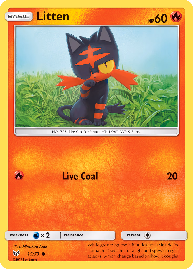 Litten Pokemon card (15/73, Shining Legends)