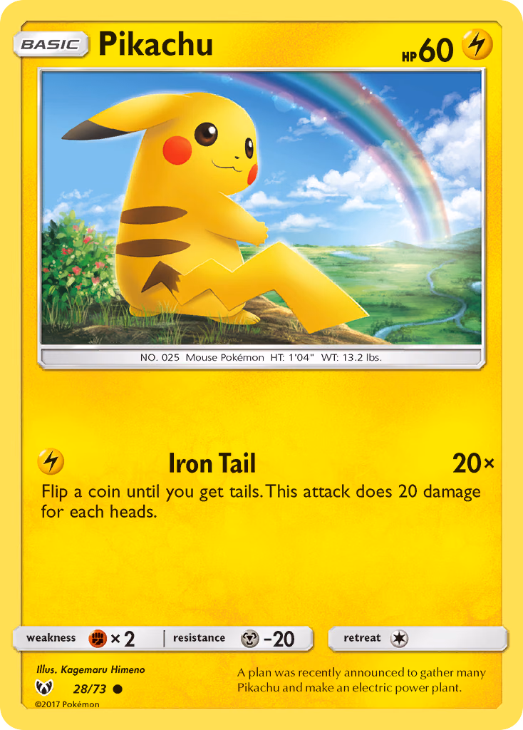 Pikachu Pokemon card (28/73, Shining Legends)