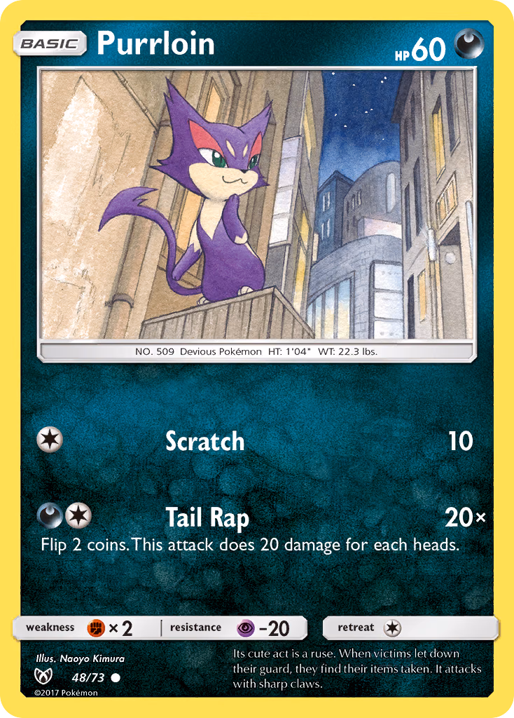 Purrloin Pokemon card (48/73, Shining Legends)