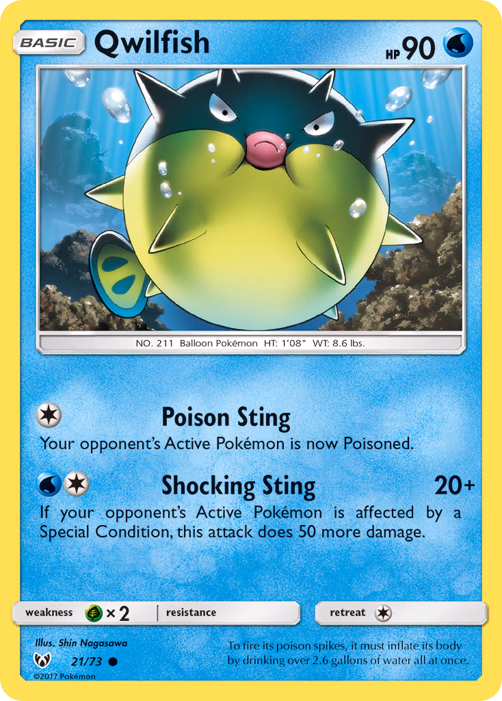 Qwilfish Pokemon card (21/73, Shining Legends)