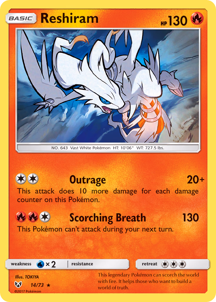 Reshiram Pokemon card (14/73, Shining Legends)