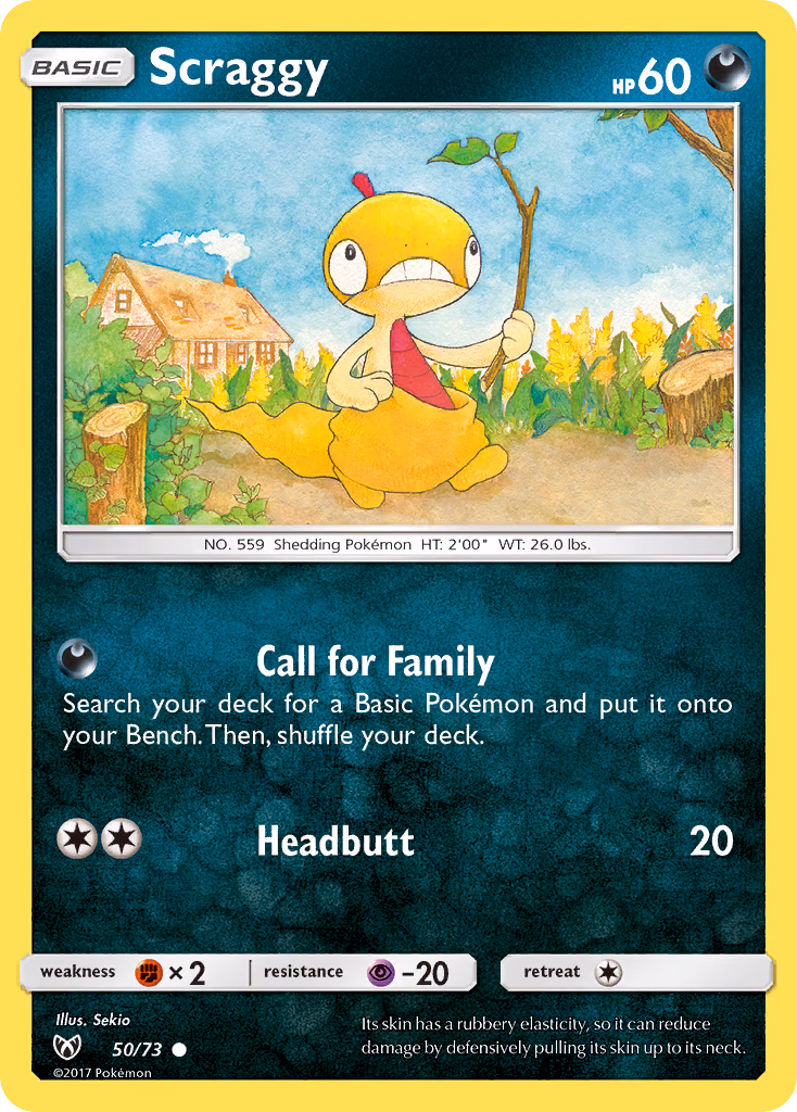 Scraggy Pokemon card (50/73, Shining Legends)