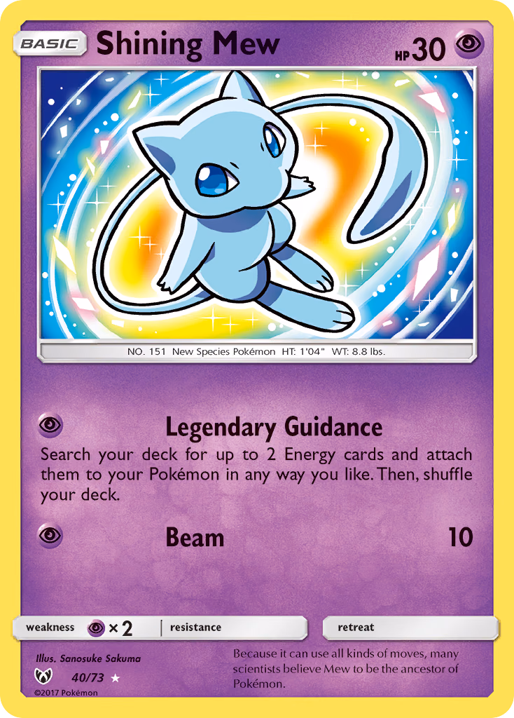 Shining Mew Pokemon card (40/73, Shining Legends)