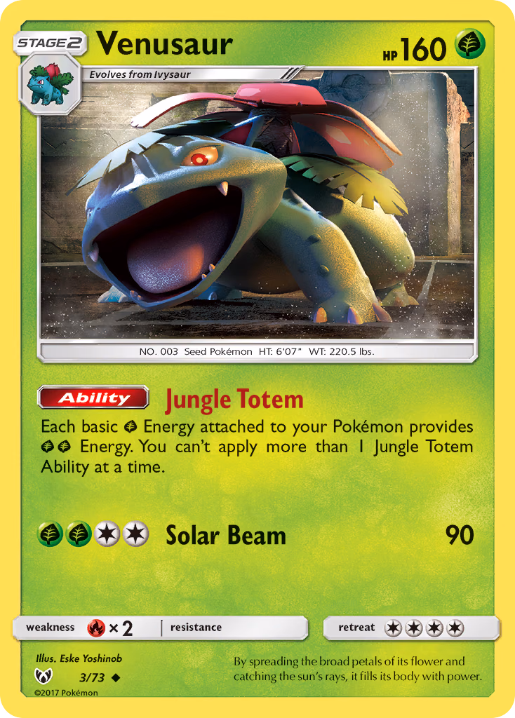 Venusaur Pokemon card (3/73, Shining Legends)