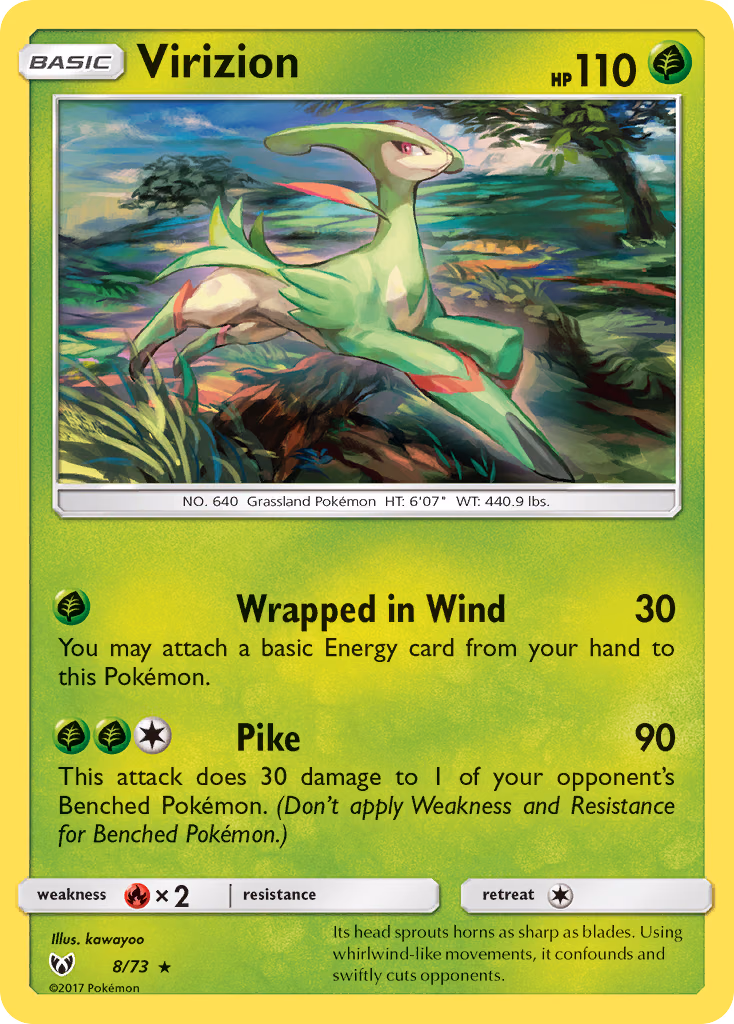 Virizion Pokemon card (8/73, Shining Legends)