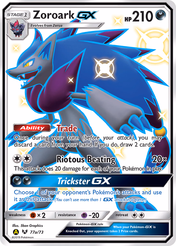 Zoroark-GX Pokemon card (77a/73, Shining Legends)