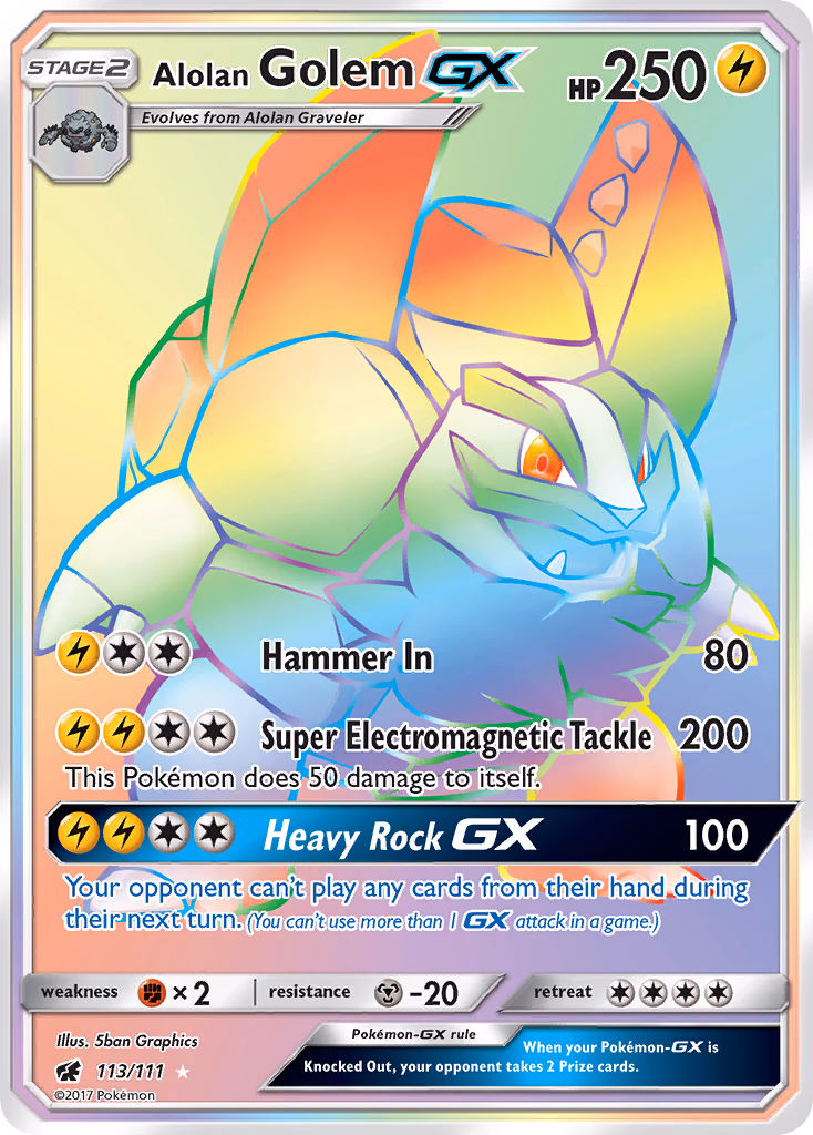 Alolan Golem-GX Pokemon card (113/111, Crimson Invasion)