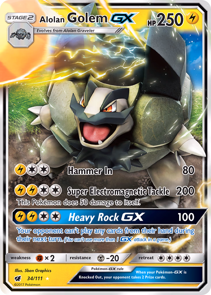 Alolan Golem-GX Pokemon card (34/111, Crimson Invasion)