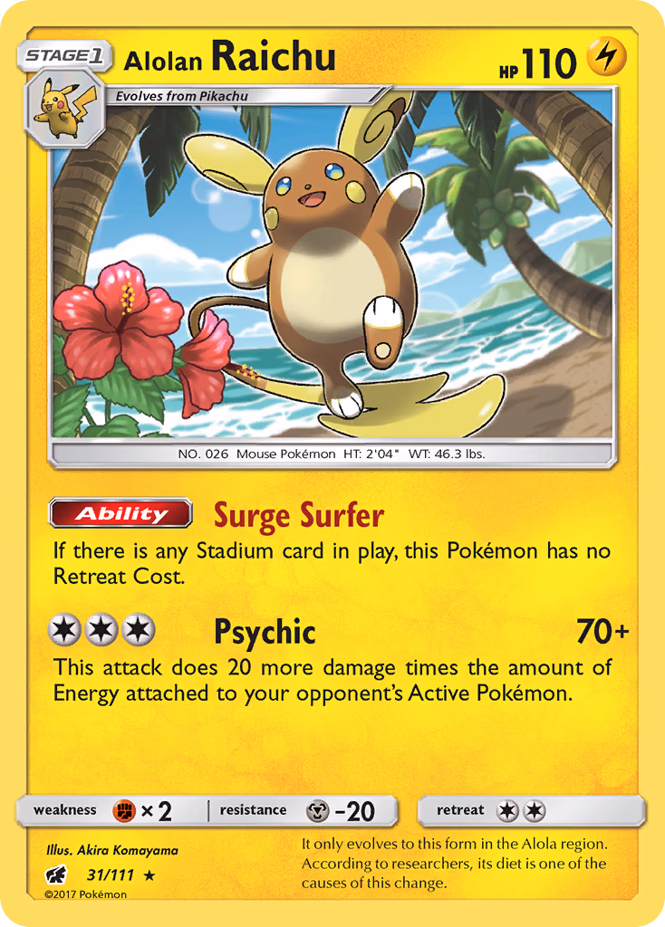 Alolan Raichu Pokemon card (31/111, Crimson Invasion)