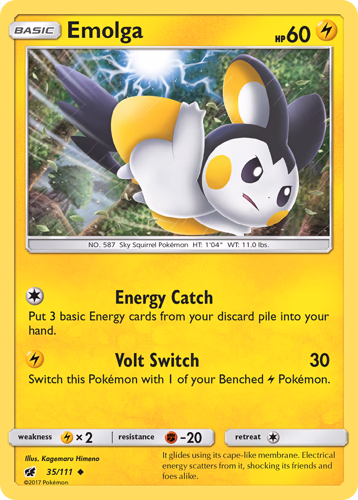 Emolga Pokemon card (35/111, Crimson Invasion)
