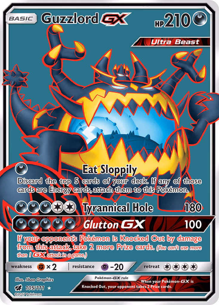 Guzzlord-GX Pokemon card (105/111, Crimson Invasion)
