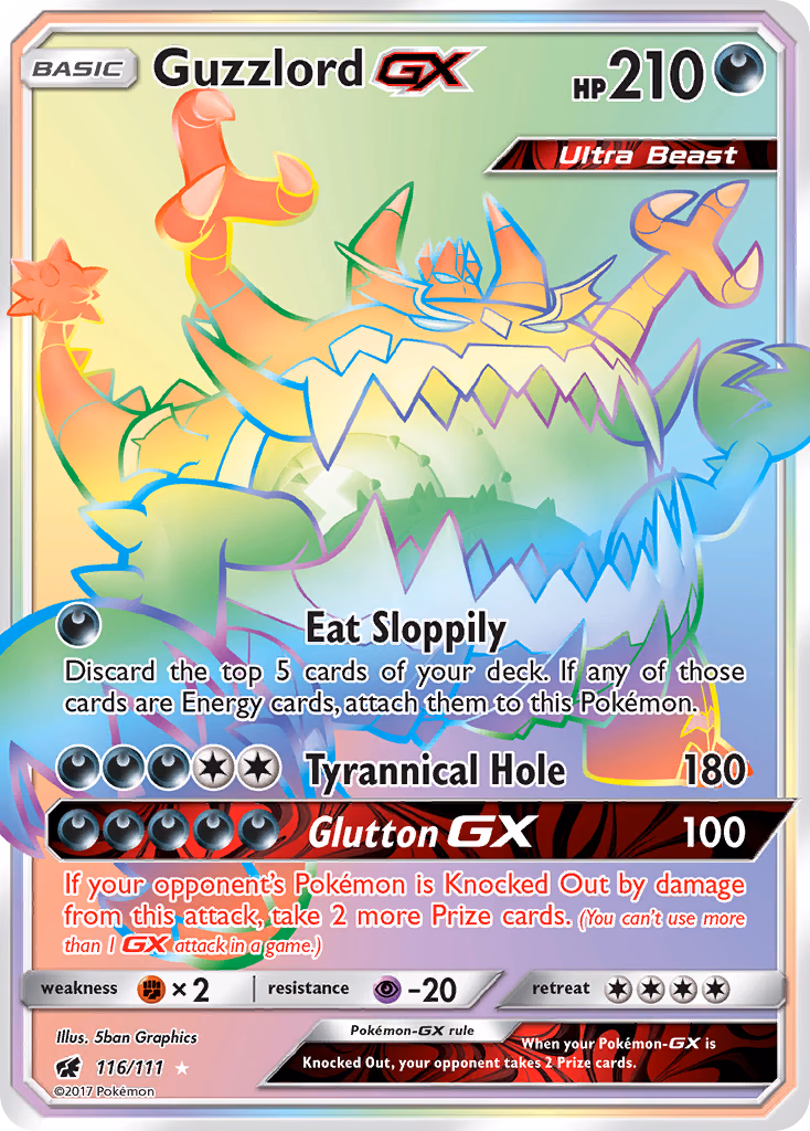Guzzlord-GX Pokemon card (116/111, Crimson Invasion)
