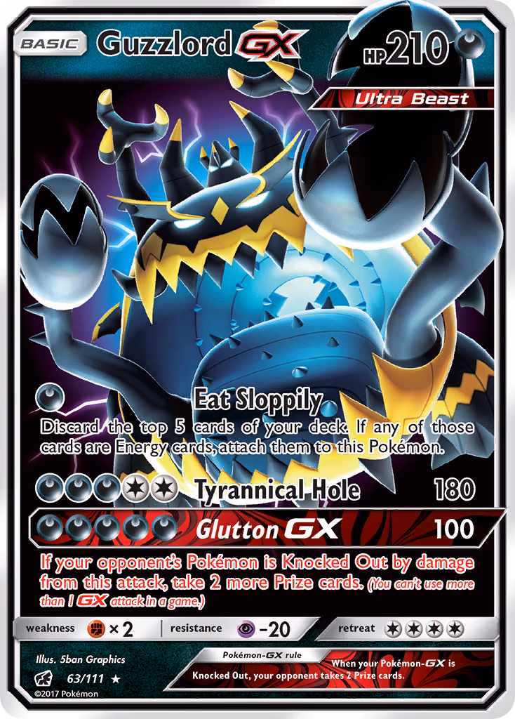 Guzzlord-GX Pokemon card (63/111, Crimson Invasion)