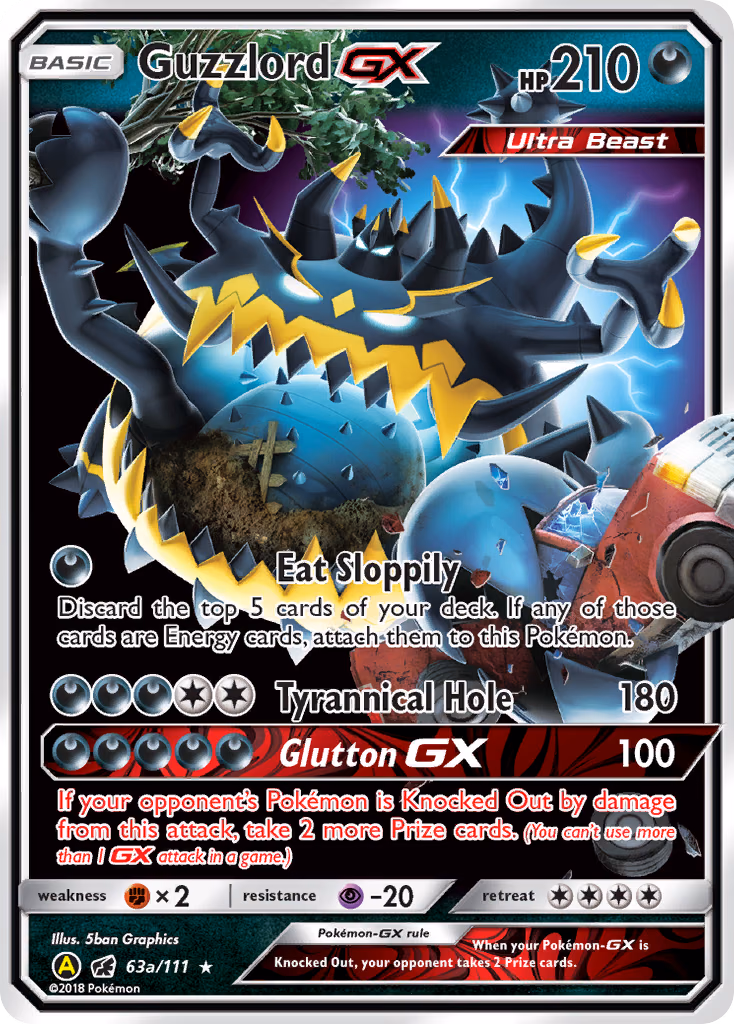 Guzzlord-GX Pokemon card (63a/111, Crimson Invasion)