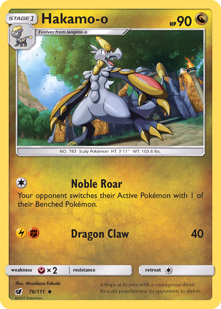 Hakamo-o Pokemon card (76/111, Crimson Invasion)