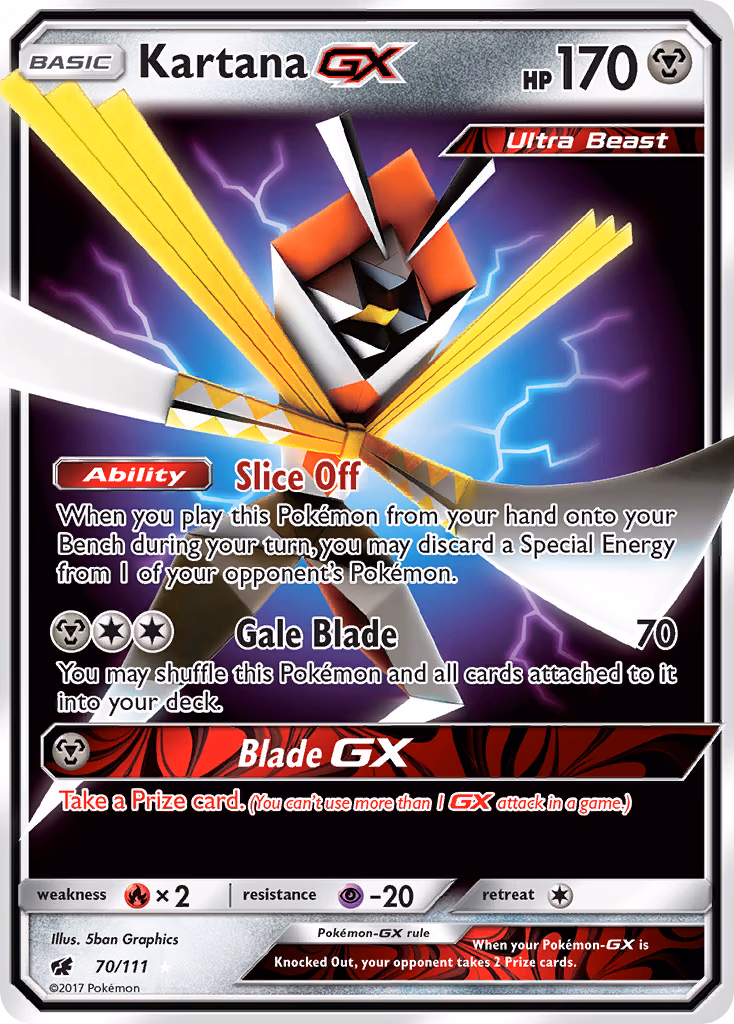 Kartana-GX Pokemon card (70/111, Crimson Invasion)